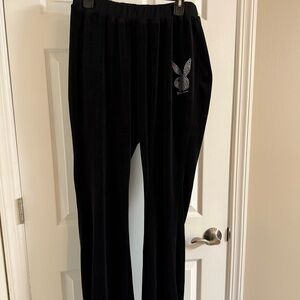 PLAYBOY Black Sweat Pants with Rhinestone Silver Logo